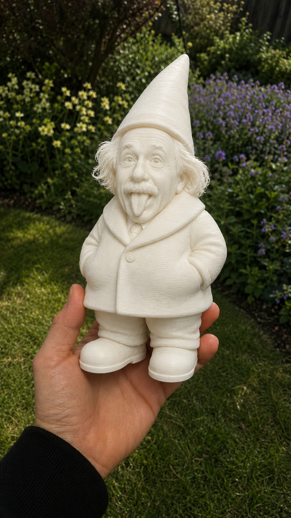 Fertig gedruckter Gartenzwerg in der Hand